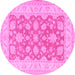 Round Machine Washable Oriental Pink Traditional Rug, wshtr1480pnk