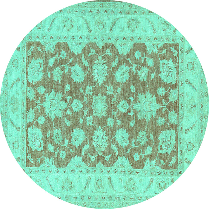 Round Machine Washable Oriental Turquoise Traditional Area Rugs, wshtr1480turq