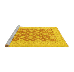 Sideview of Machine Washable Oriental Yellow Traditional Rug, wshtr1480yw
