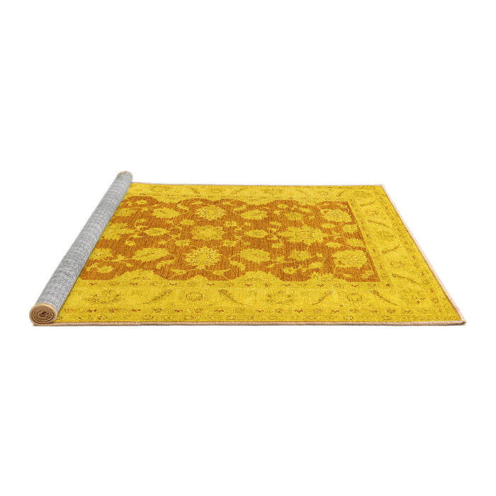 Sideview of Machine Washable Oriental Yellow Traditional Rug, wshtr1480yw