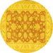 Round Machine Washable Oriental Yellow Traditional Rug, wshtr1480yw