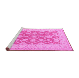Sideview of Machine Washable Oriental Pink Traditional Rug, wshtr1480pnk