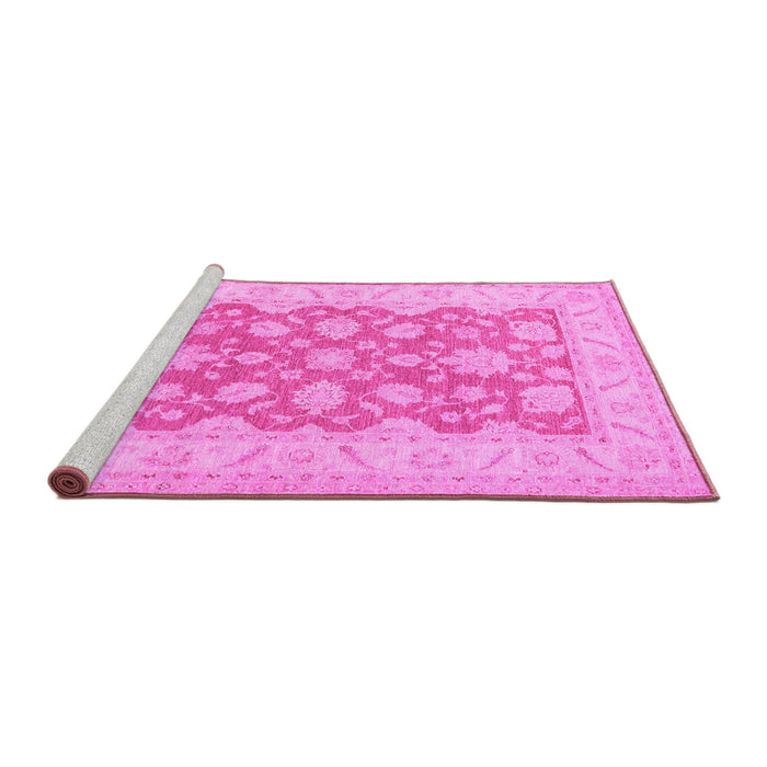 Sideview of Machine Washable Oriental Pink Traditional Rug, wshtr1480pnk