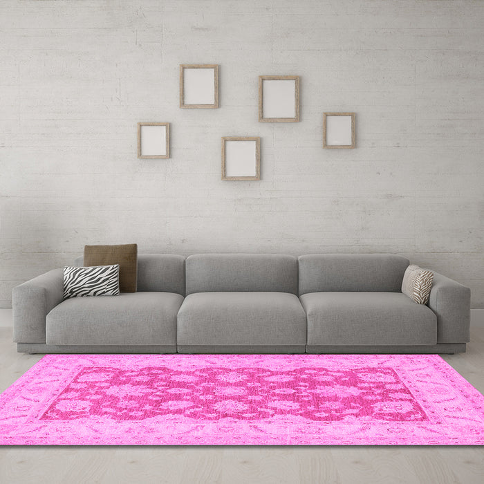 Machine Washable Oriental Pink Traditional Rug in a Living Room, wshtr1480pnk