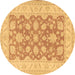 Round Oriental Brown Traditional Rug, tr1480brn
