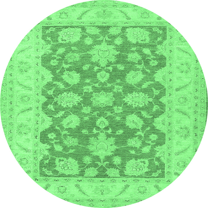 Round Oriental Emerald Green Traditional Rug, tr1480emgrn