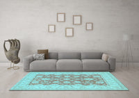 Machine Washable Oriental Light Blue Traditional Rug, wshtr1480lblu