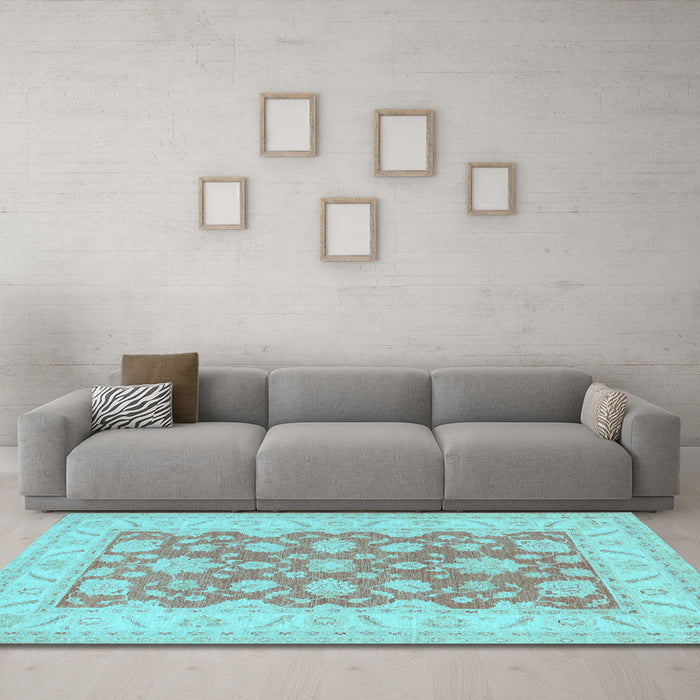 Machine Washable Oriental Light Blue Traditional Rug in a Living Room, wshtr1480lblu