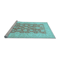Sideview of Machine Washable Oriental Light Blue Traditional Rug, wshtr1480lblu