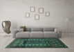 Machine Washable Persian Turquoise Traditional Area Rugs in a Living Room,, wshtr1481turq