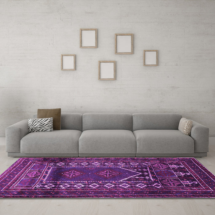 Machine Washable Persian Purple Traditional Area Rugs in a Living Room, wshtr1481pur