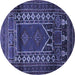 Round Machine Washable Persian Blue Traditional Rug, wshtr1481blu