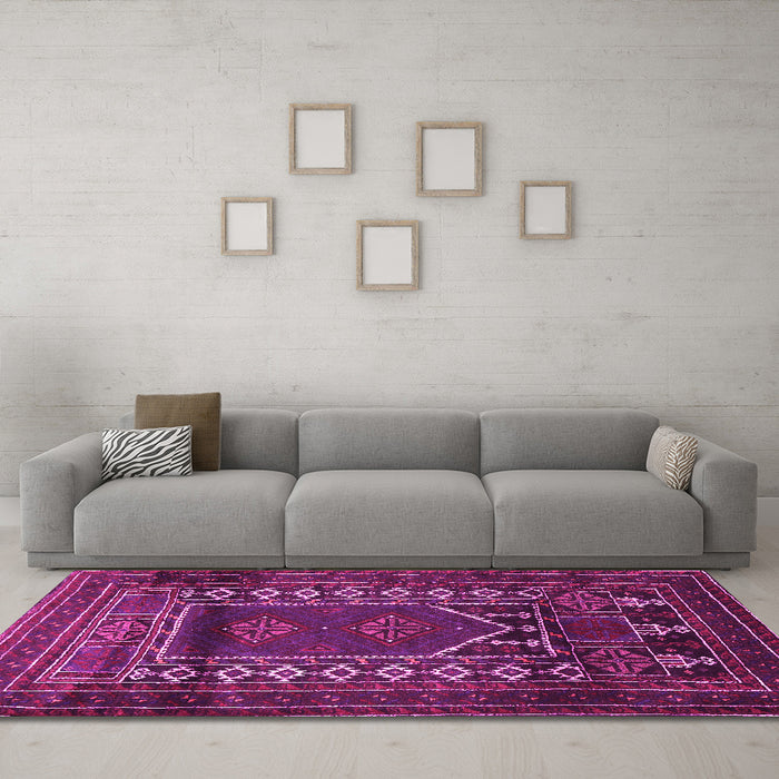 Machine Washable Persian Pink Traditional Rug in a Living Room, wshtr1481pnk