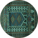 Round Machine Washable Persian Turquoise Traditional Area Rugs, wshtr1481turq