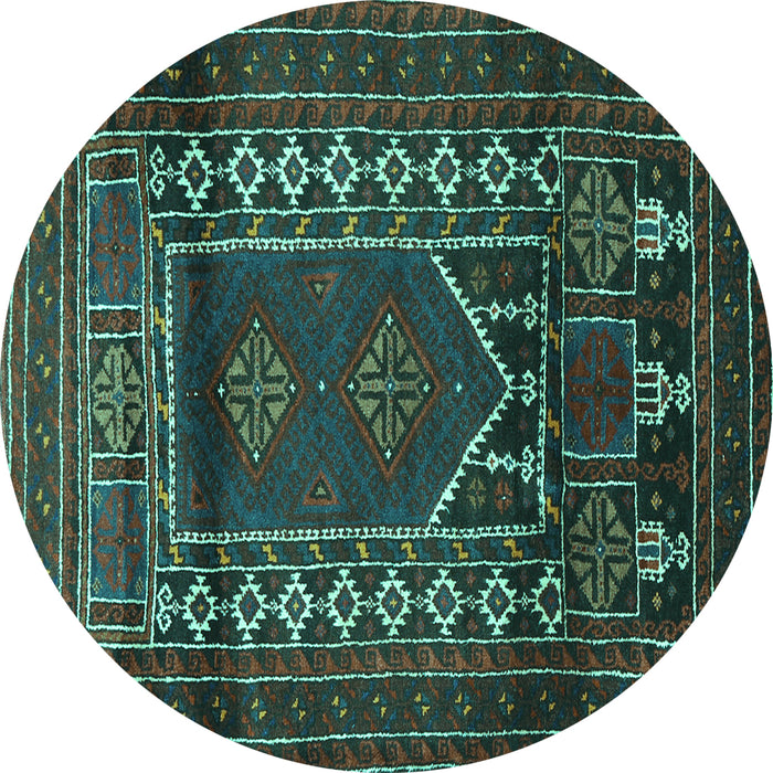 Round Persian Turquoise Traditional Rug, tr1481turq