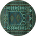 Round Persian Turquoise Traditional Rug, tr1481turq