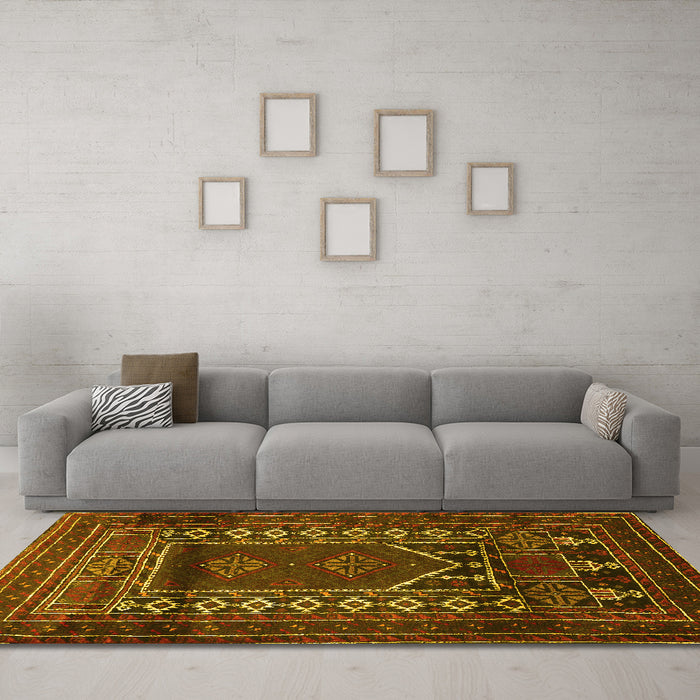 Machine Washable Persian Yellow Traditional Rug in a Living Room, wshtr1481yw