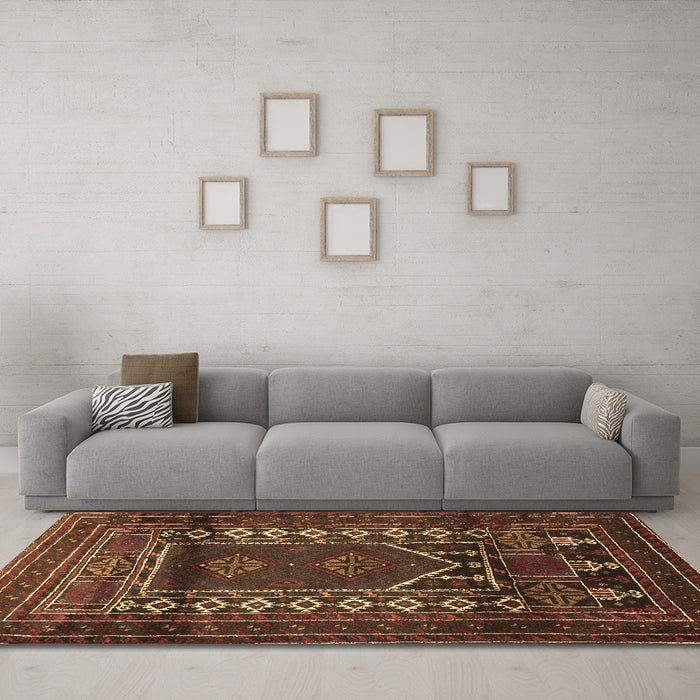 Machine Washable Persian Brown Traditional Rug in a Living Room,, wshtr1481brn