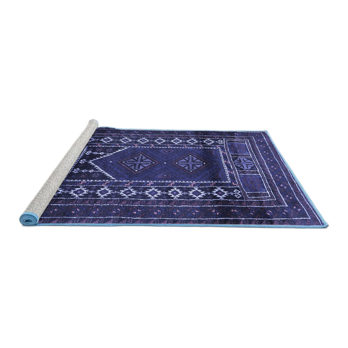 Sideview of Machine Washable Persian Blue Traditional Rug, wshtr1481blu