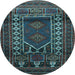 Round Machine Washable Persian Light Blue Traditional Rug, wshtr1481lblu