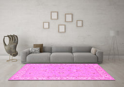 Machine Washable Oriental Pink Traditional Rug in a Living Room, wshtr1482pnk