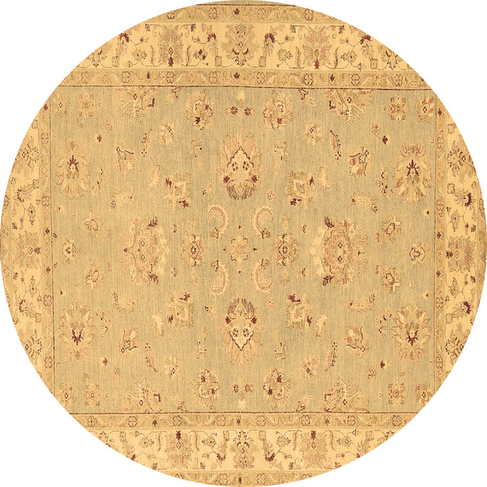Round Oriental Brown Traditional Rug, tr1482brn