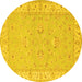 Round Oriental Yellow Traditional Rug, tr1482yw