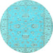 Round Machine Washable Oriental Light Blue Traditional Rug, wshtr1482lblu