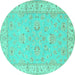 Round Machine Washable Oriental Turquoise Traditional Area Rugs, wshtr1482turq