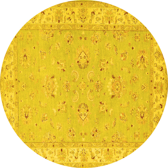 Round Machine Washable Oriental Yellow Traditional Rug, wshtr1482yw
