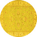 Round Machine Washable Oriental Yellow Traditional Rug, wshtr1482yw