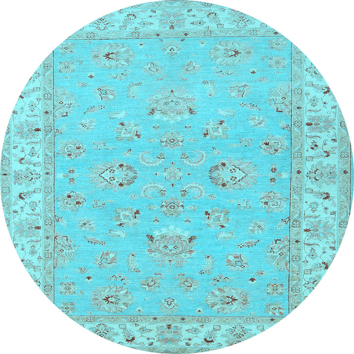 Round Oriental Light Blue Traditional Rug, tr1482lblu