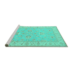 Sideview of Machine Washable Oriental Turquoise Traditional Area Rugs, wshtr1482turq