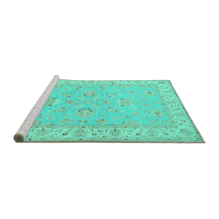 Sideview of Machine Washable Oriental Turquoise Traditional Area Rugs, wshtr1482turq