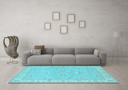Machine Washable Oriental Light Blue Traditional Rug in a Living Room, wshtr1482lblu