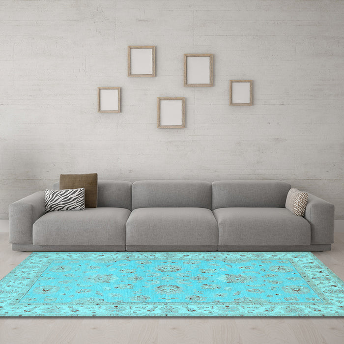 Machine Washable Oriental Light Blue Traditional Rug in a Living Room, wshtr1482lblu