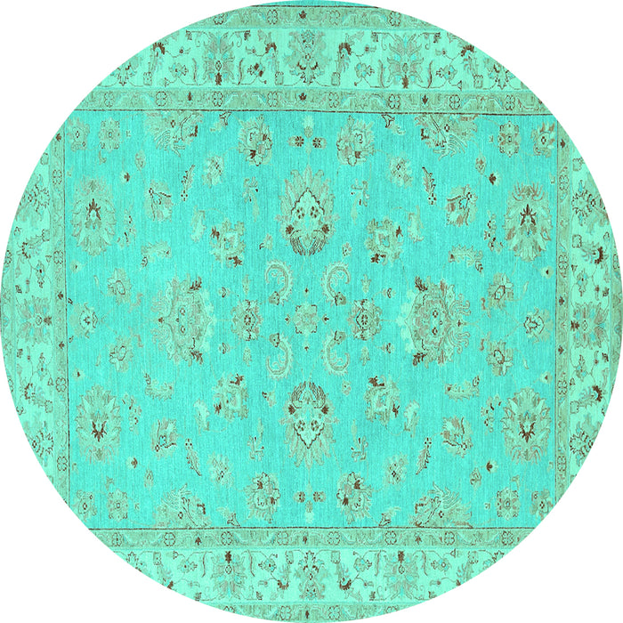 Round Oriental Turquoise Traditional Rug, tr1482turq