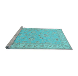 Sideview of Machine Washable Oriental Light Blue Traditional Rug, wshtr1482lblu