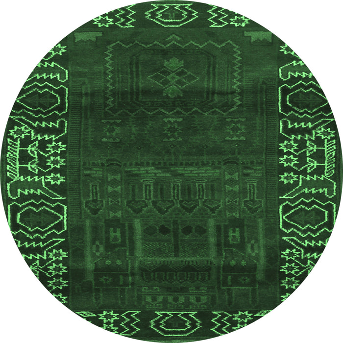 Round Persian Emerald Green Traditional Rug, tr1483emgrn