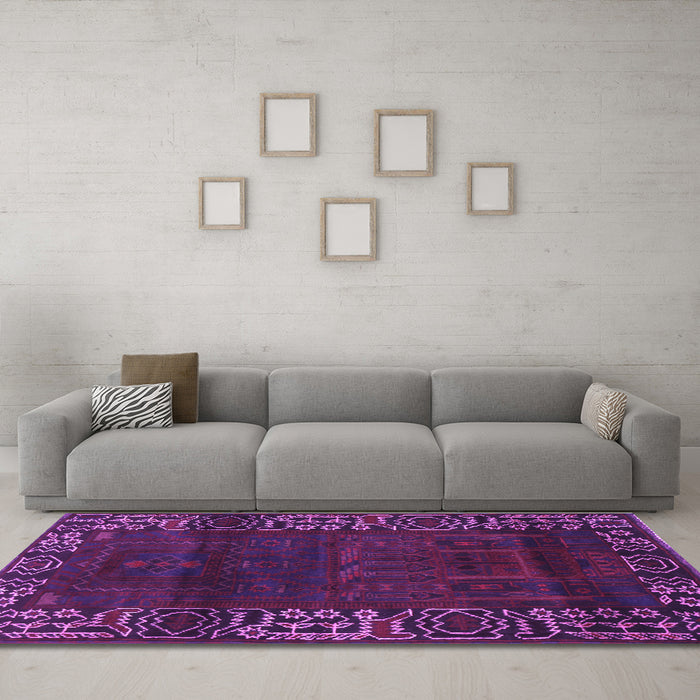 Machine Washable Persian Purple Traditional Area Rugs in a Living Room, wshtr1483pur