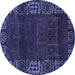 Round Machine Washable Persian Blue Traditional Rug, wshtr1483blu