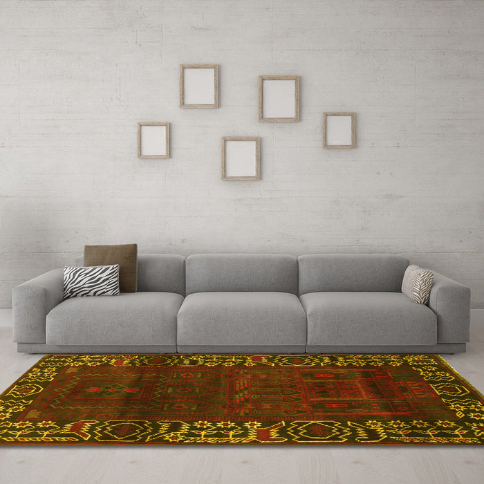 Machine Washable Persian Yellow Traditional Rug in a Living Room, wshtr1483yw