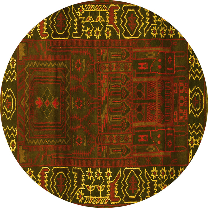 Round Machine Washable Persian Yellow Traditional Rug, wshtr1483yw