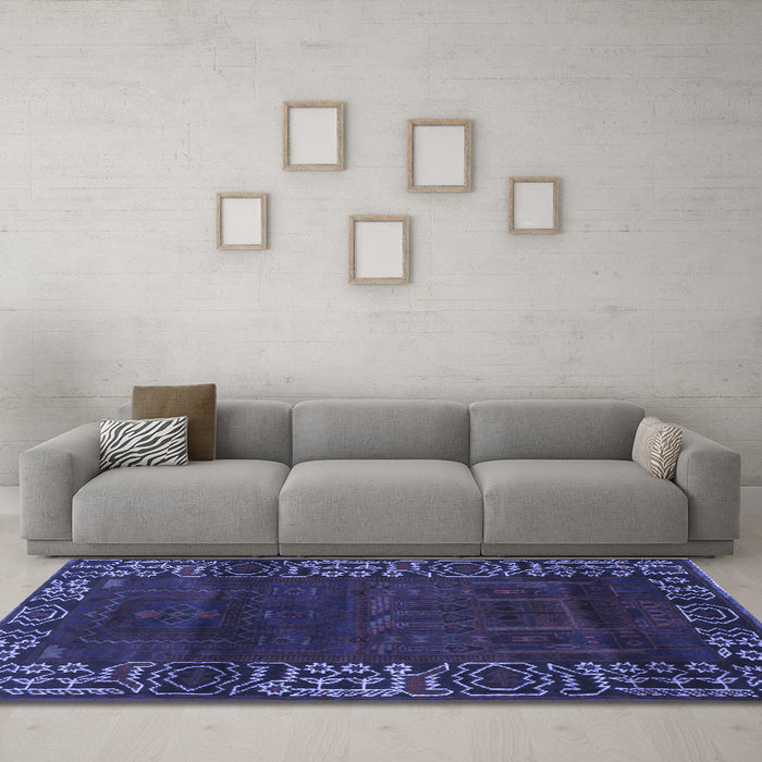 Machine Washable Persian Blue Traditional Rug in a Living Room, wshtr1483blu