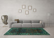 Machine Washable Persian Turquoise Traditional Area Rugs in a Living Room,, wshtr1483turq