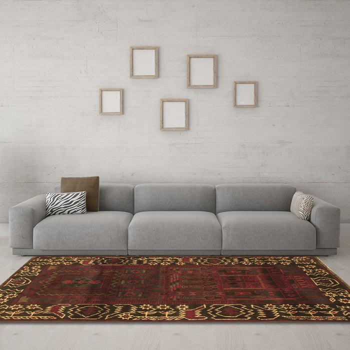 Machine Washable Persian Brown Traditional Rug in a Living Room,, wshtr1483brn