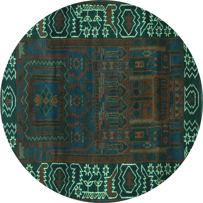 Round Persian Turquoise Traditional Rug, tr1483turq