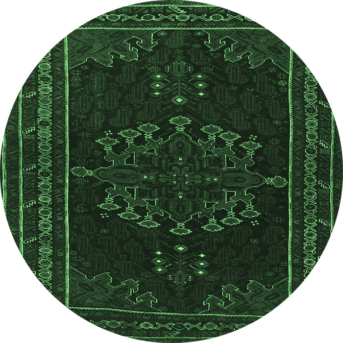Round Persian Emerald Green Traditional Rug, tr1484emgrn