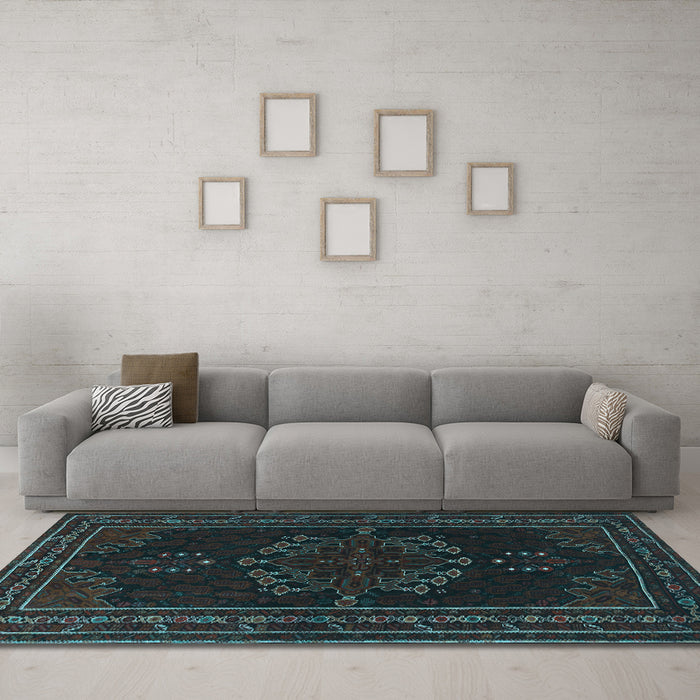 Machine Washable Persian Light Blue Traditional Rug in a Living Room, wshtr1484lblu