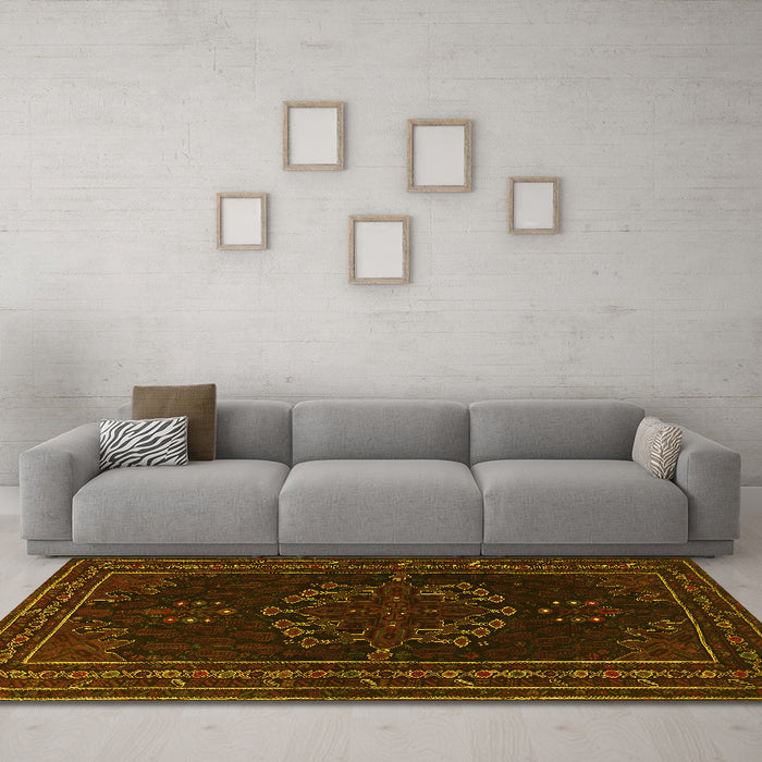 Machine Washable Persian Yellow Traditional Rug in a Living Room, wshtr1484yw